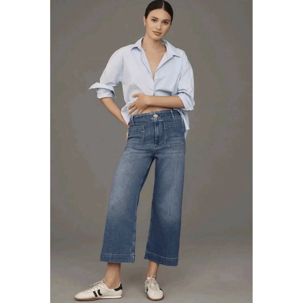 Maeve Anthropologie Denim The Colette Wide Leg Jeans Women's Size 25 P Blue Wash